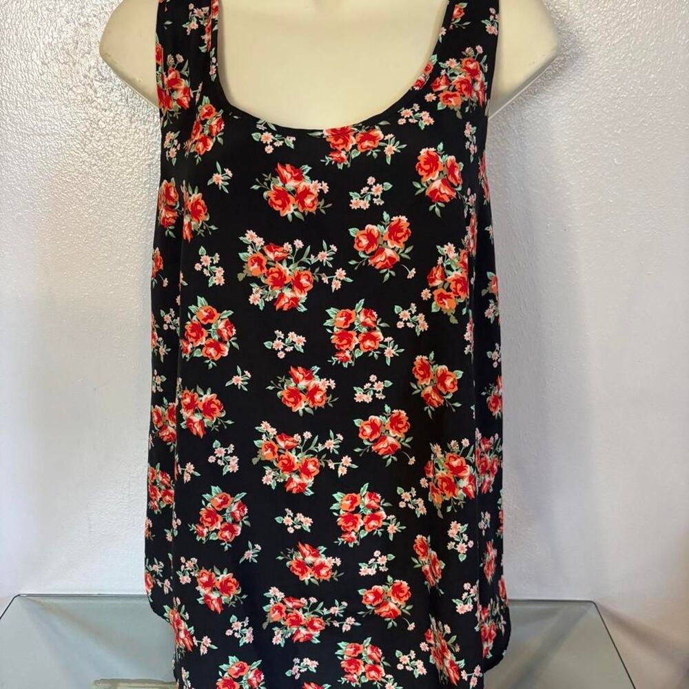 Faded Glory Black Floral Tank Top Women’s XL 16/18